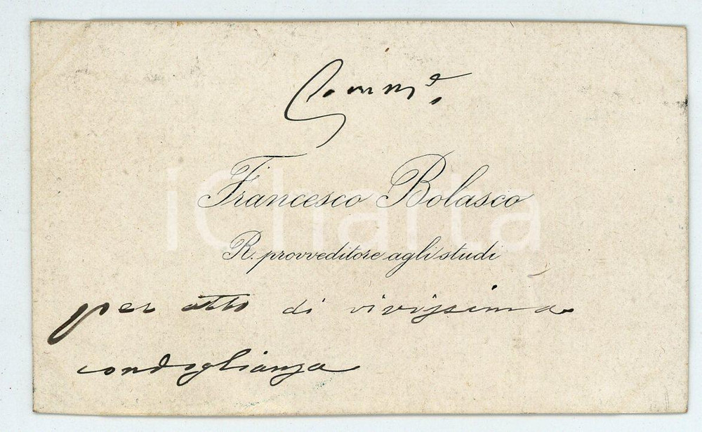 Autografo originale 1930 ca Comm. Francesco BOLASCO Biglietto condoglianze AUTOGRAFO 1