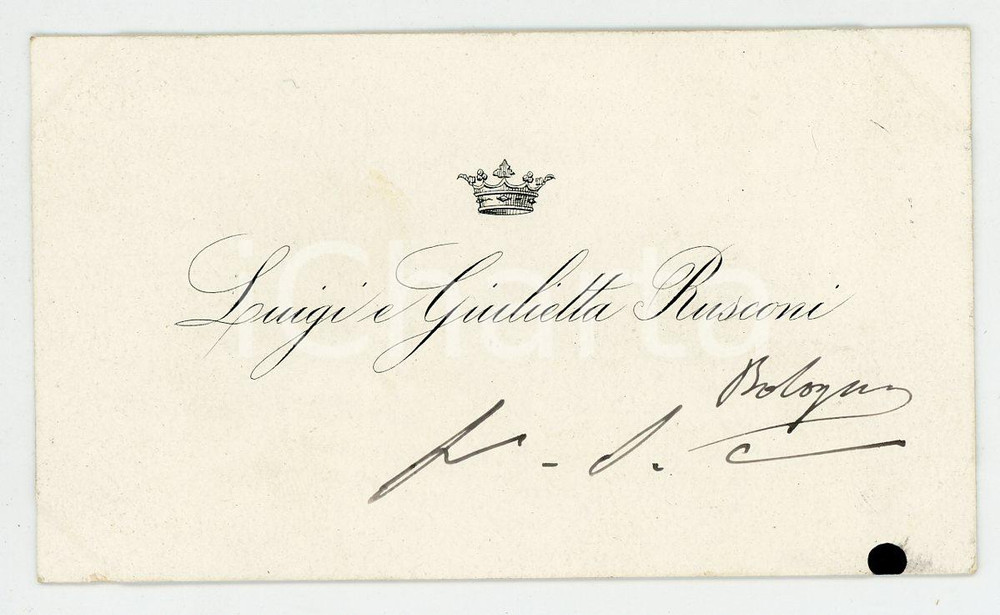 Autografo originale 1920 ca BOLOGNA Luigi e Giulietta RUSCONI Biglietto condoglianze AUTOGRAFO 1