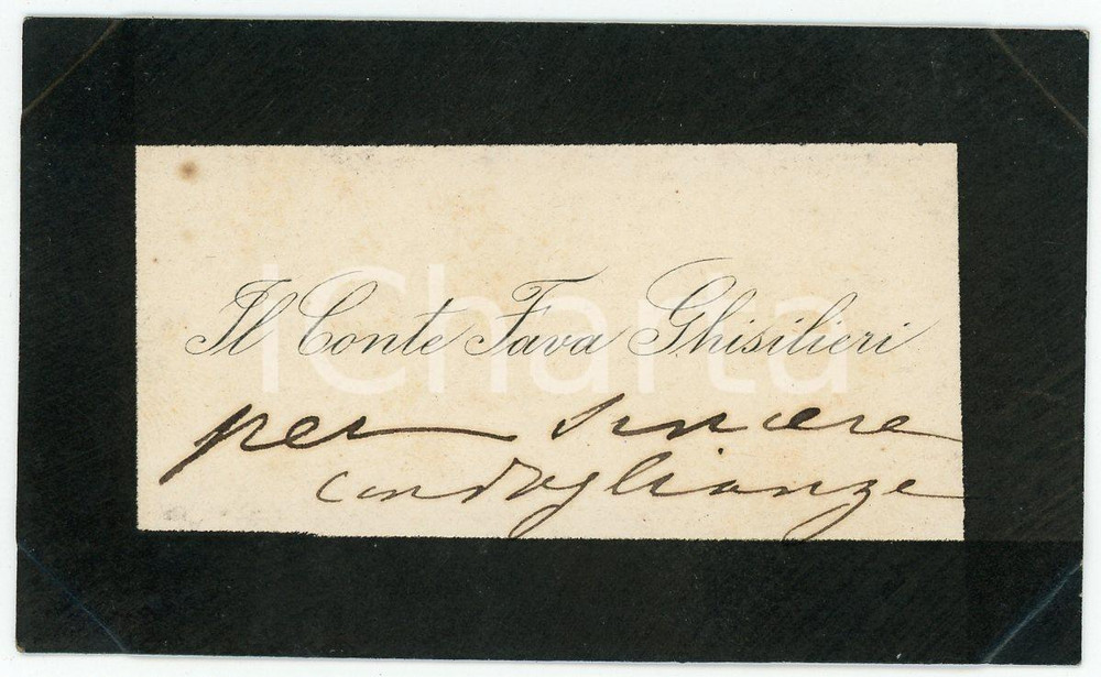 Autografo originale 1900 ca Conte FAVA GHISILIERI Biglietto condoglianze AUTOGRAFO 1