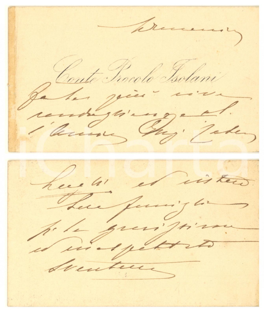 Autografo originale 1900 ca BOLOGNA Conte Procolo ISOLANI  Biglietto da visita AUTOGRAFO 1
