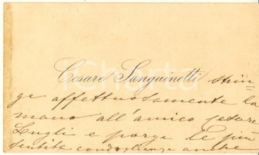 Autografo originale 1890 ca BOLOGNA Cesare SANGUINETTI  Biglietto da visita AUTOGRAFO 1