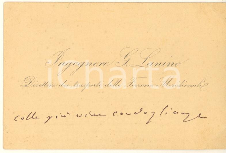Autografo originale 1890 ca BOLOGNA Ing. Giuseppe LANINO  Biglietto da visita AUTOGRAFO 1