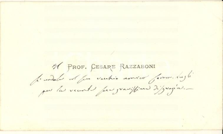 Autografo originale 1890 ca BOLOGNA Prof. Cesare RAZZABONI  Biglietto da visita AUTOGRAFO 1
