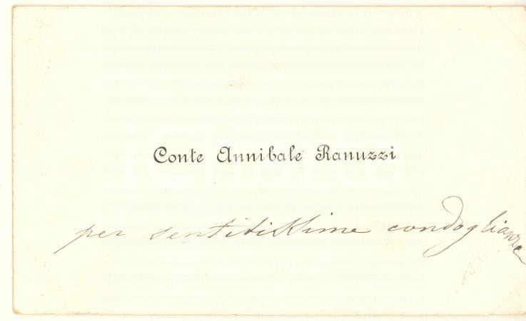 Autografo originale 1890 ca BOLOGNA Conte Annibale RANUZZI  Biglietto da visita AUTOGRAFO 1