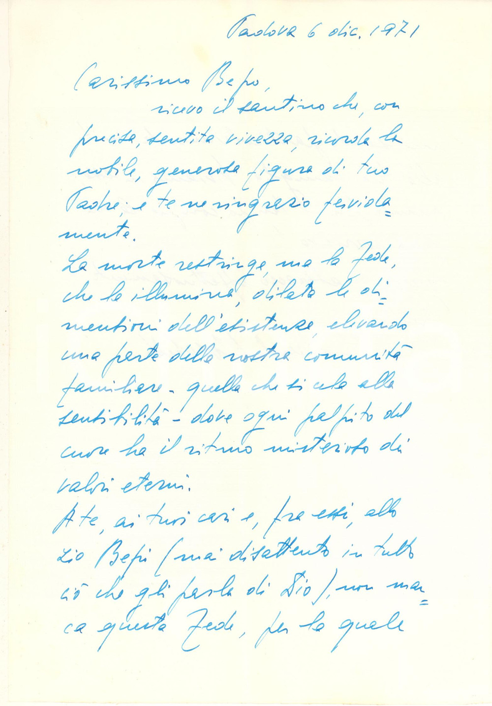 Autografo originale 1971 PADOVA Andrea Mario MOSCHETTI ringrazia per santino Autografo 1