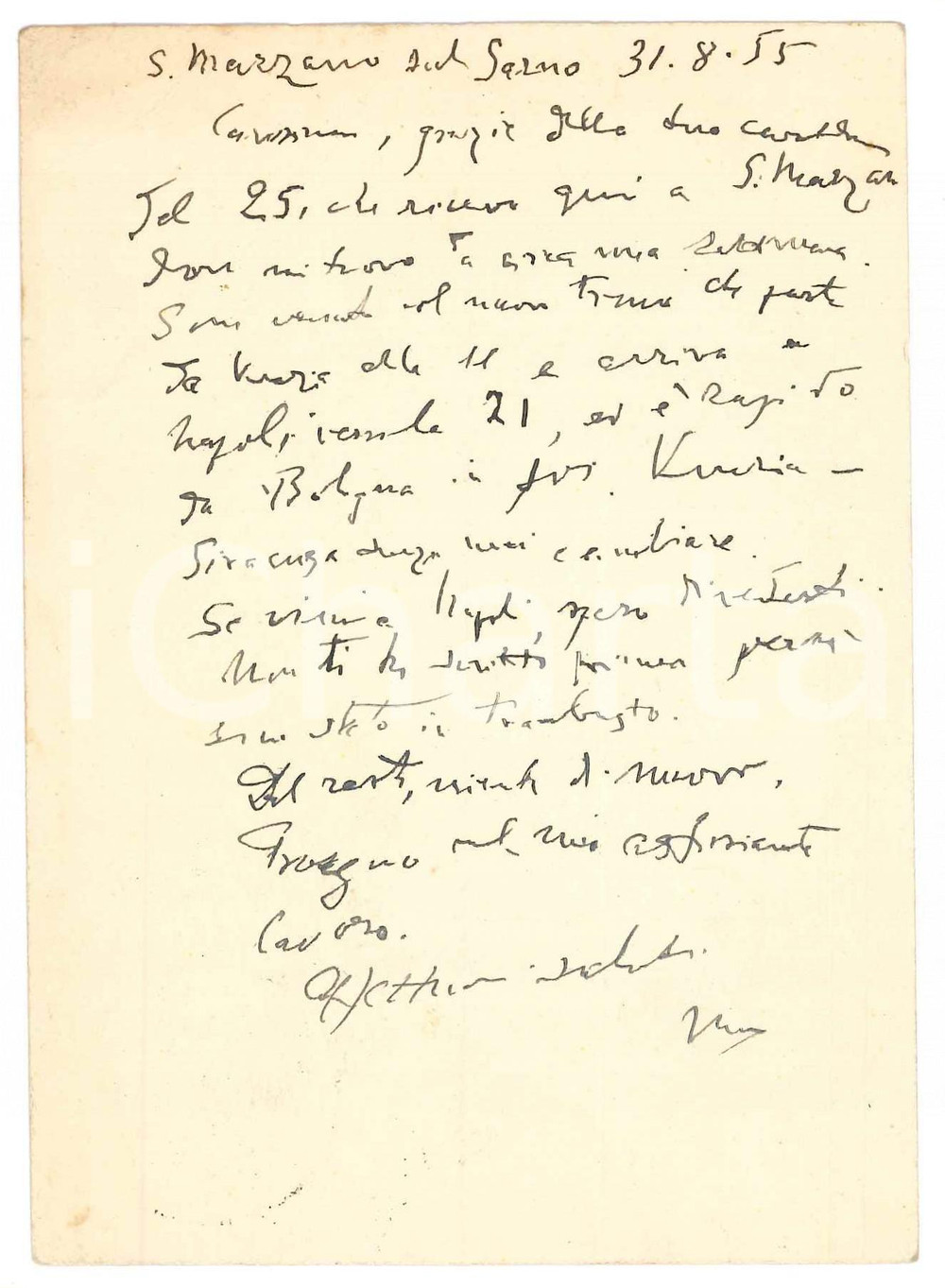 Autografo originale 1955 SAN MARZANO SUL SARNO Cartolina Vincenzo MANZINI a un amico  Autografo 1