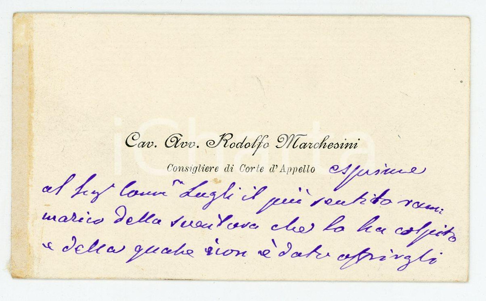 Autografo originale 1890 Rodolfo MARCHESINI Condoglianze a Cesare LUGLI Biglietto AUTOGRAFO 1