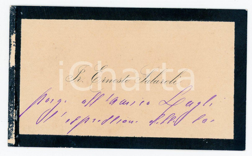 Autografo originale 1890 Ernesto SALARDI Condoglianze a Cesare LUGLI Biglietto AUTOGRAFO 1