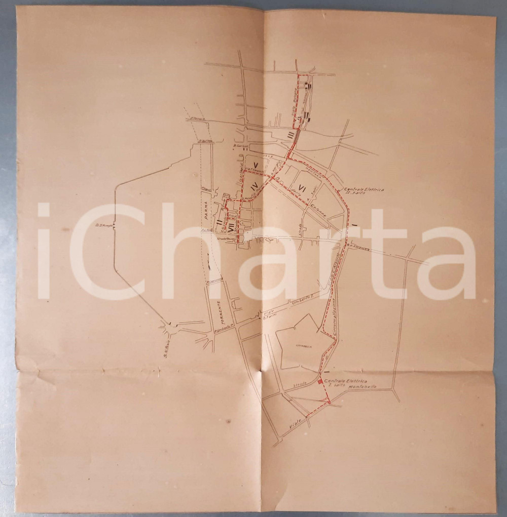 Mappa, planimetria storica 1922 PARMA Passaggio fognatura cittadina  Planimetria 41x43 cm 3 1