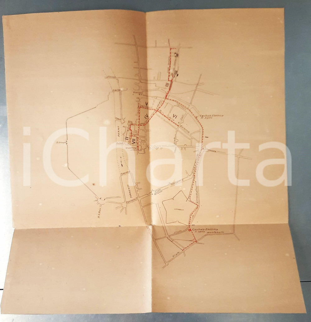 Mappa, planimetria storica 1922 PARMA Passaggio fognatura cittadina  Planimetria 41x43 cm 2 1