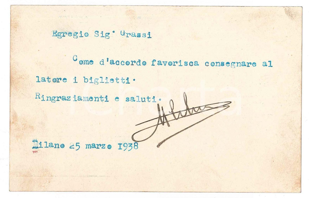 Oggetto da collezione cartaceo 1940 MILANO Fiorista Emilio ALIVERTI Via Filippo Sassetti 10 Biglietto 1 1