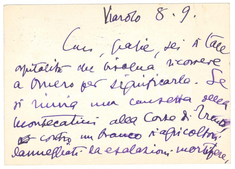 Autografo originale 1962 VIAROLO / PARMA Cartolina Aurelio CANDIAN a un amico  Autografo 1