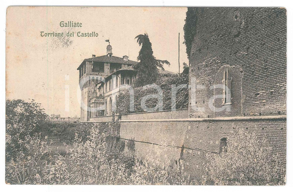 Cartolina originale da collezione 1909 GALLIATE NO Torrione del Castello Cartolina postale FP VG 1