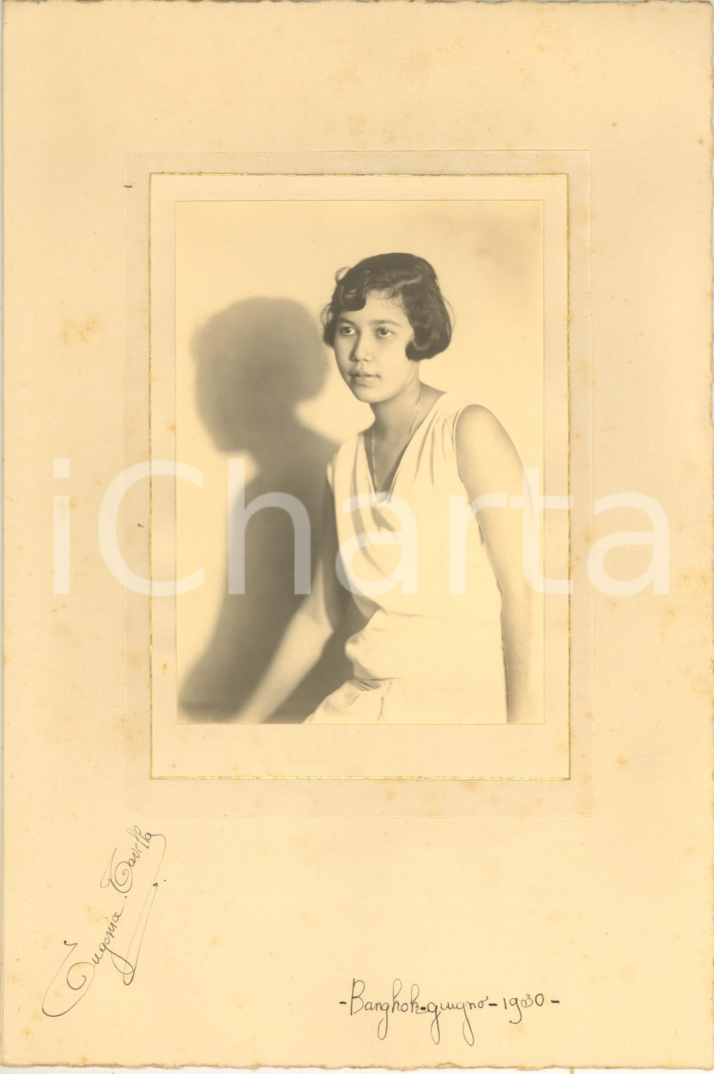Fotografia d epoca originale 1930 BANGKOK THAILANDIA Eugenia TAVELLA  Ritratto Foto Prom Photostudio 1