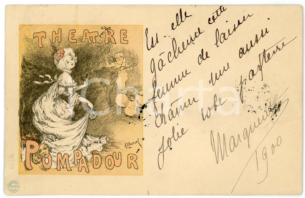 1900 Artiste Emmanuel BARCET - Théâtre Pompadour - Carte postale CINOS 2  Cartolina postale d'epoca, viaggiata.EDITORE: Cinos - ParisCONDIZIONI: G (lieve piegatura marginale)FORMATO: FP     originale e autentica 1