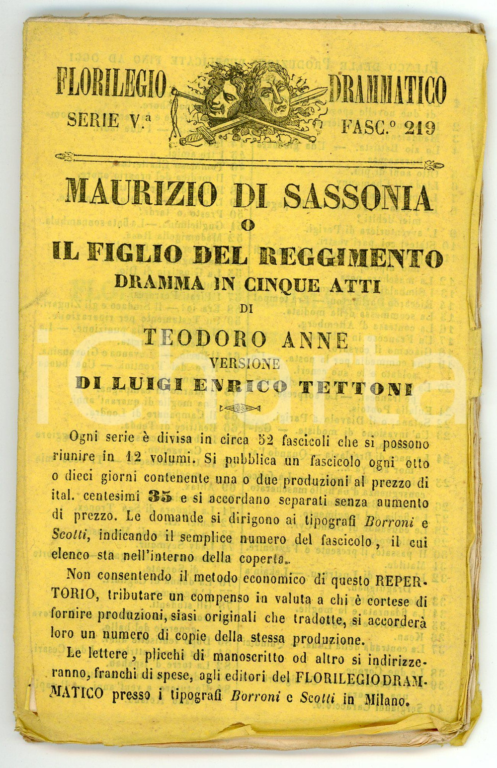 Libro, pubblicazione d epoca 1854 Théodore ANNE Maurizio di Sassonia  Dramma FLORILEGIO DRAMMATICO 1