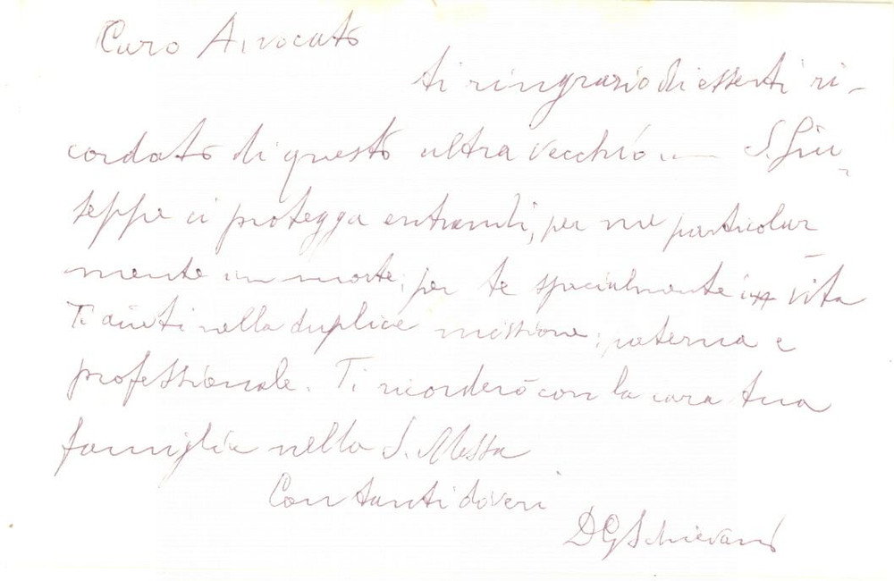 Autografo originale 1967 PADOVA Don Giuseppe SCHIEVANO  Biglietto ringraziamenti AUTOGRAFO 1