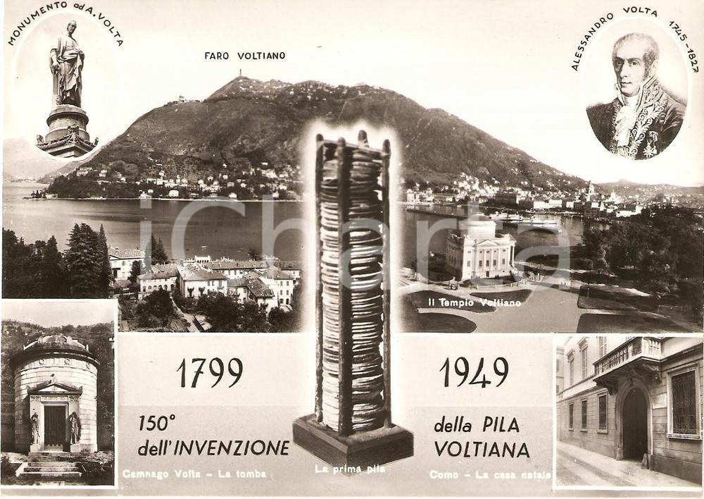 Cartolina originale da collezione 1949 COMO 150° Anniversario invenzione PILA VOLTIANA Vedutine Cartolina 2 1