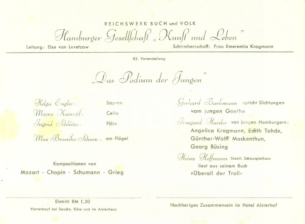 Documento originale, autentico 1941 HAMBURG Das Podium der Jungen Concerto diretto da Else VON LEVETZOW (2) 1