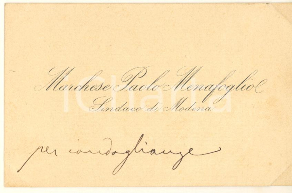 Autografo originale 1890 ca MODENA Marchese Paolo MENAFOGLIO  Sindaco  Biglietto AUTOGRAFO 1