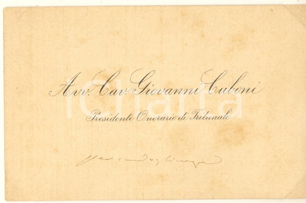 Autografo originale 1890 BOLOGNA Giovanni CUBONI Presidente Onorario Tribunale  Biglietto AUTOGRAFO 1