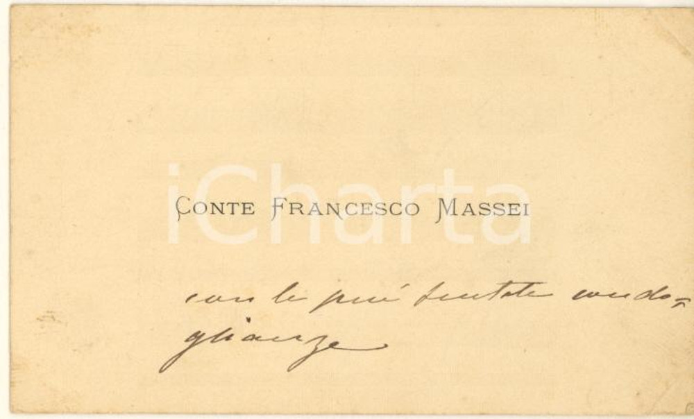 Autografo originale 1890 ca BOLOGNA Conte Francesco MASSEI  Biglietto da visita AUTOGRAFO 1