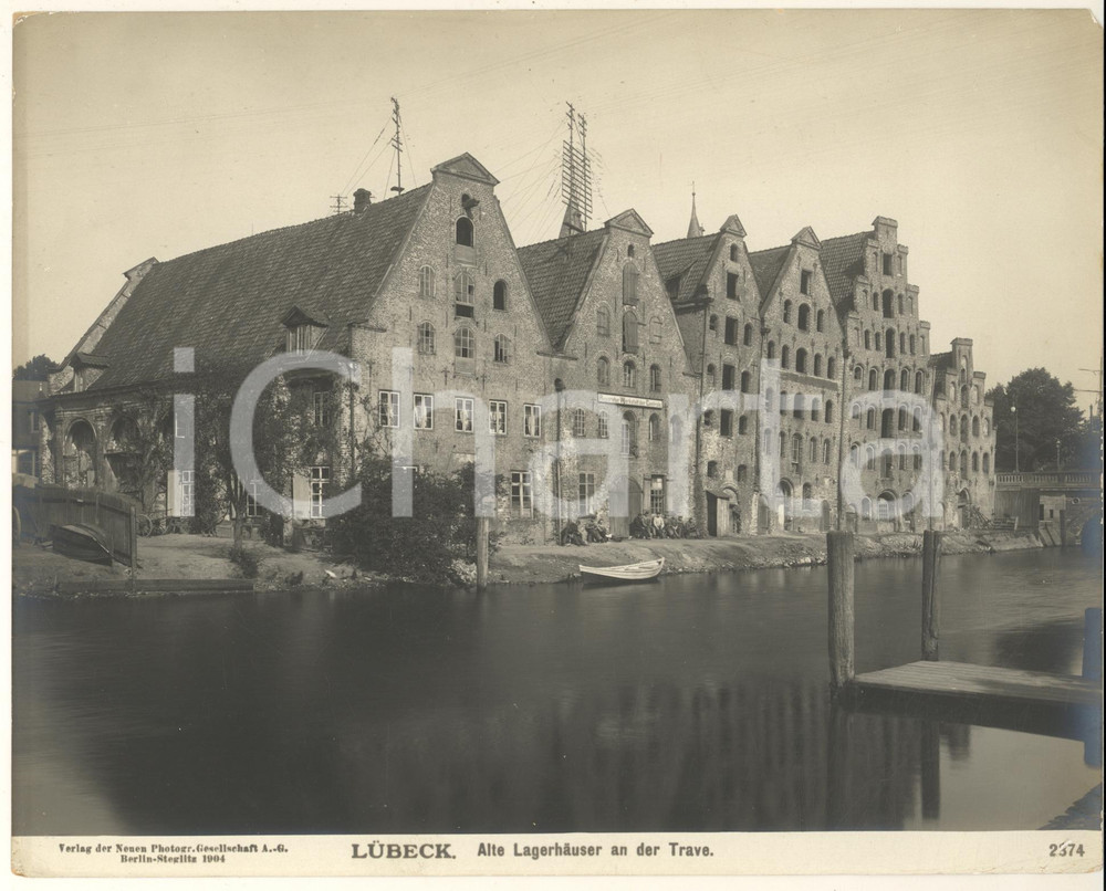 Fotografia d epoca originale 1904 LUBECK GERMANY Alte Lagerhauser an der Trave Foto ANIMATA n. 2374 1