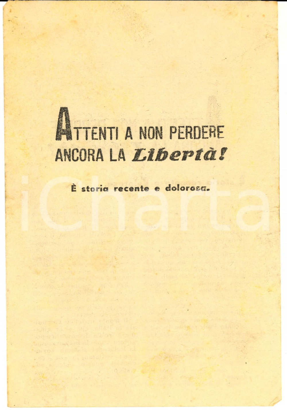 Materiale pubblicitario d’epoca 1948 ELEZIONI Attenti a non perdere ancora la libertà PROPAGANDA anti FDP 1