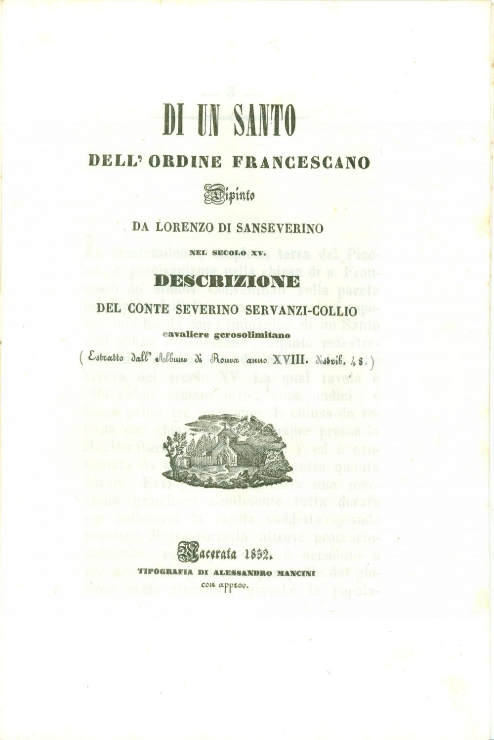Oggetto da collezione cartaceo 1852 POLLENZA Severino SERVANZICOLLIO Santo dipinto da Lorenzo di SANSEVERINO 2 1