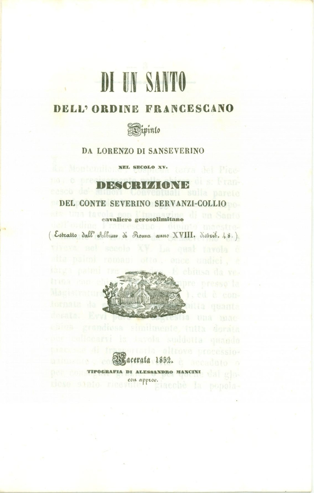 Oggetto da collezione cartaceo 1852 POLLENZA Severino SERVANZICOLLIO Santo dipinto da Lorenzo di SANSEVERINO 3 1