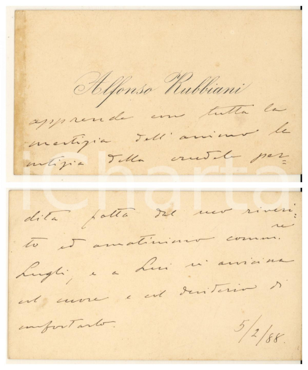 Autografo originale 1888 BOLOGNA Alfonso RUBBIANI restauratore  Biglietto da visita AUTOGRAFO 1