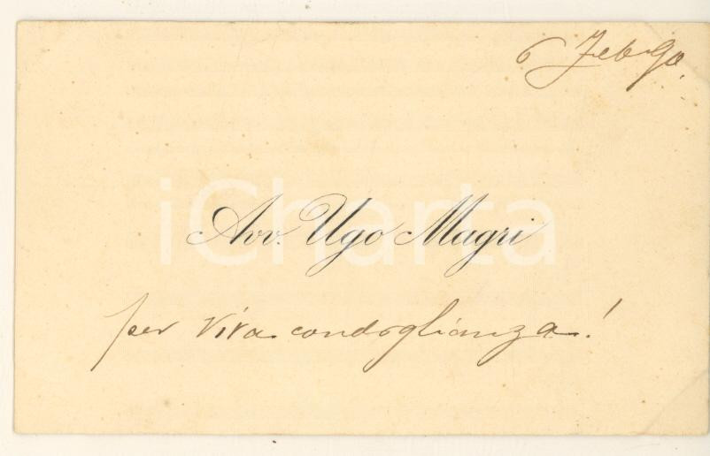 Autografo originale 1890 ca BOLOGNA Avv. Ugo MAGRI  Biglietto da visita AUTOGRAFO 1