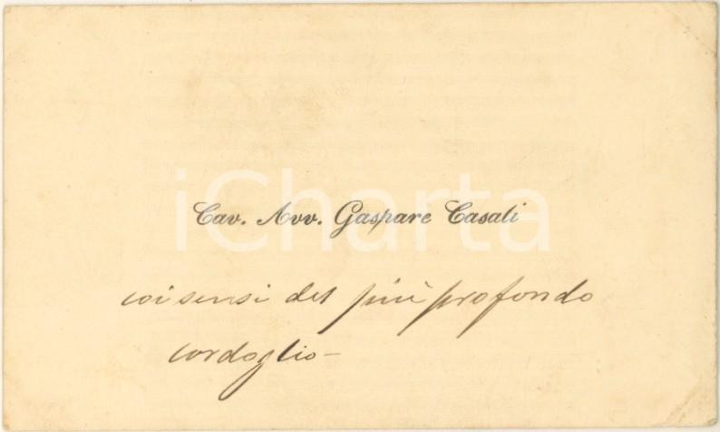 Autografo originale 1890 ca BOLOGNA Cav. Avv. Gaspare CASALI  Biglietto da visita AUTOGRAFO 1