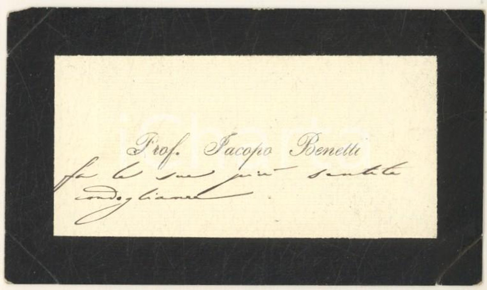 Autografo originale 1890 ca BOLOGNA Prof. Ing. Jacopo BENETTI  Biglietto da visita AUTOGRAFO 1