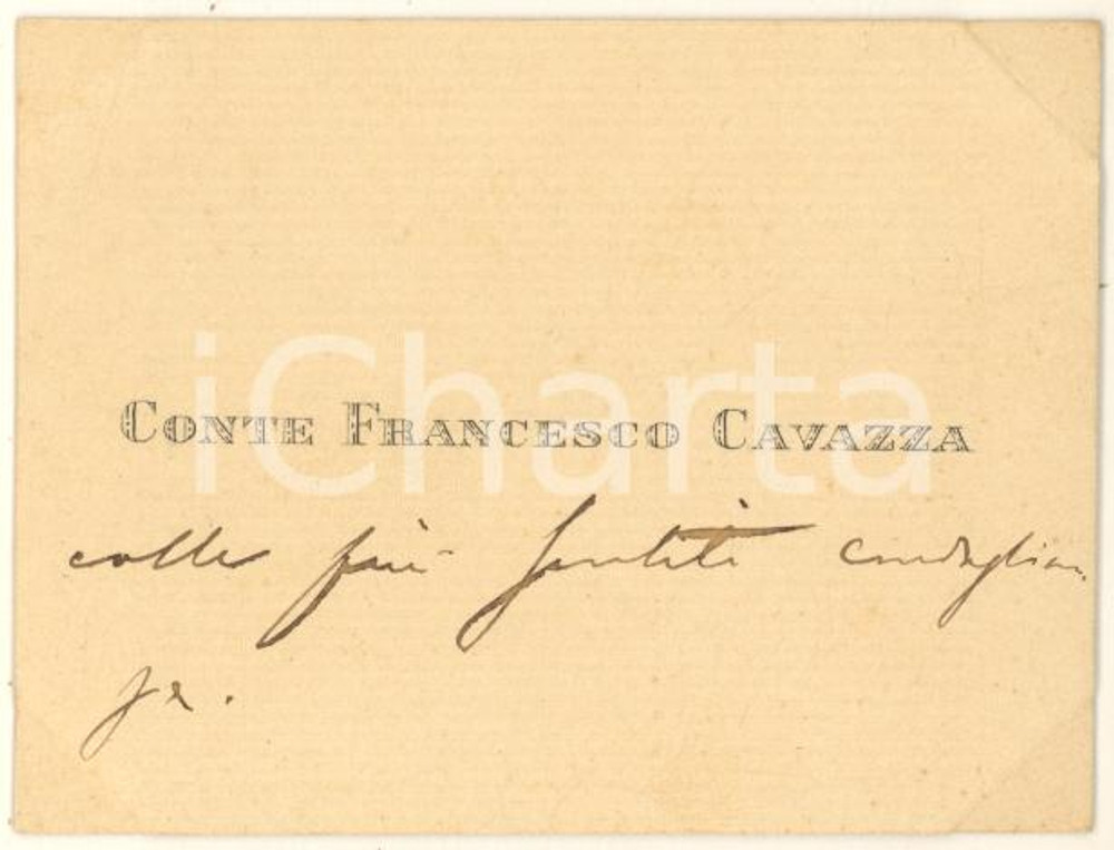 Autografo originale 1890 ca BOLOGNA Conte Francesco CAVAZZA  Biglietto da visita AUTOGRAFO 1