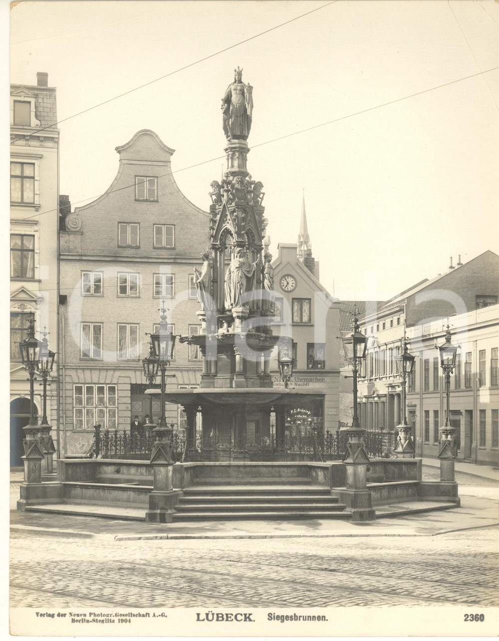Fotografia d epoca originale 1904 LUBECK GERMANY Siegesbrunnen  Fontana della Vittoria Foto n. 2360 2 1