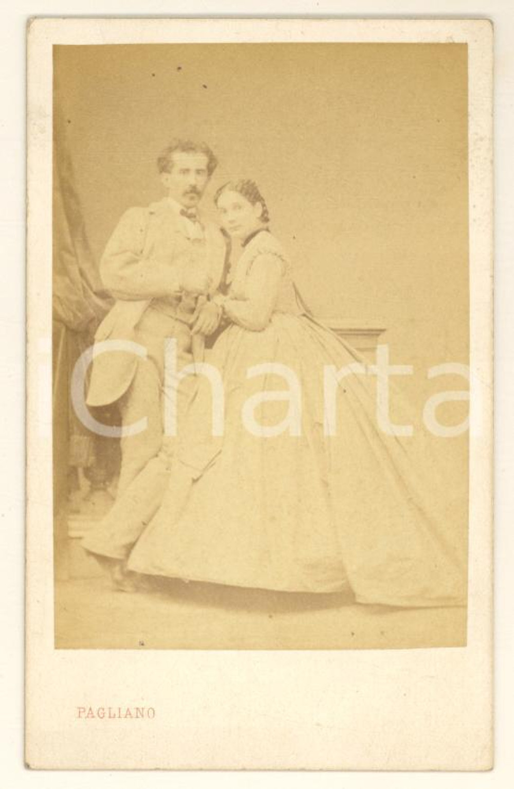 Fotografia d epoca originale 1875 ca COMO Avv. Guido VENINI con la moglie Gioconda CAIMI Foto PAGLIANO CDV 1