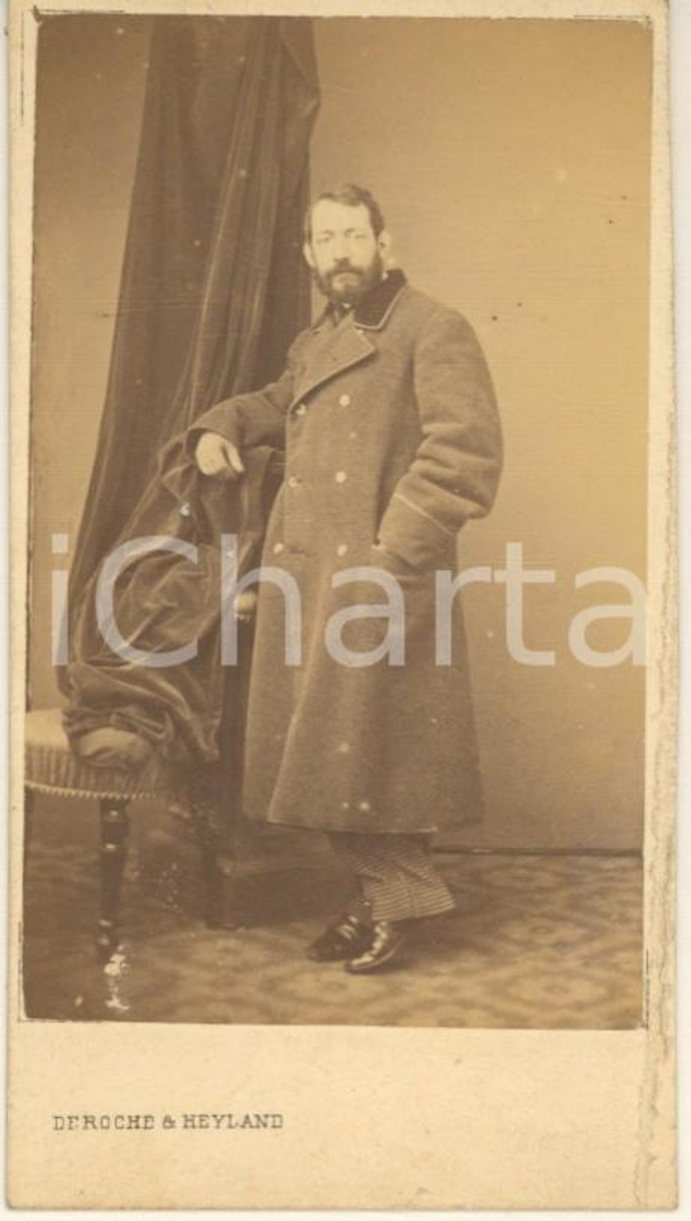 Fotografia d epoca originale 1870 ca MILANO Emilio MOLINELLI  Ritratto in soprabito Foto DEROCHE & HEYLAND 1