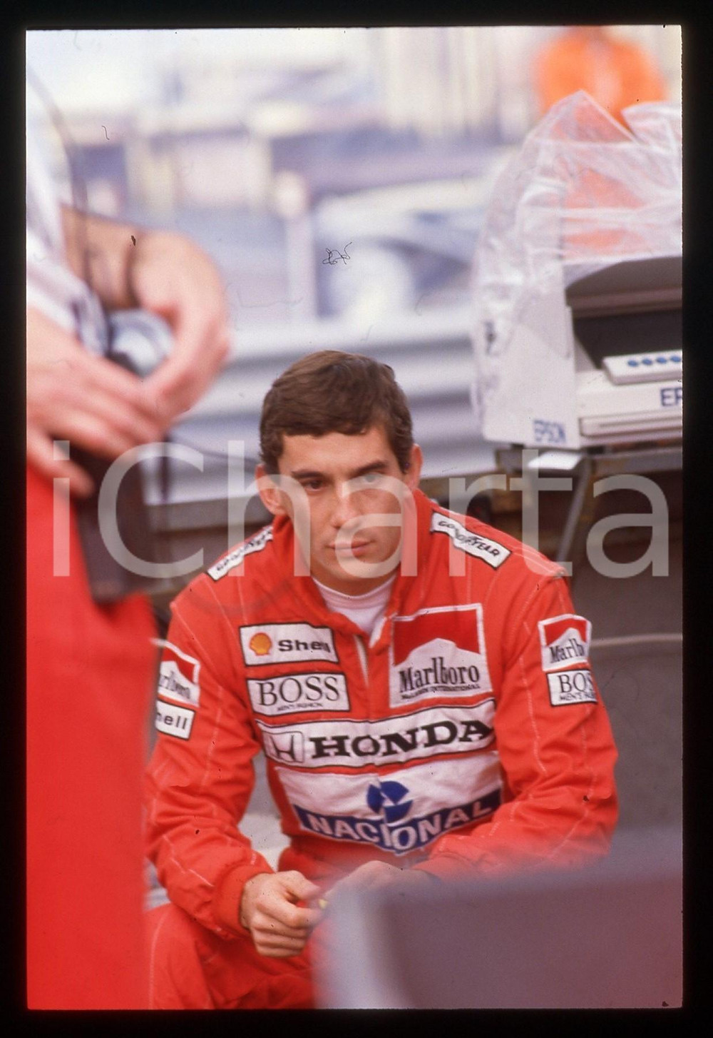Fotografia d epoca originale 35mm vintage slide 1990ca Ayrton SENNA ritratto pilota 37 1