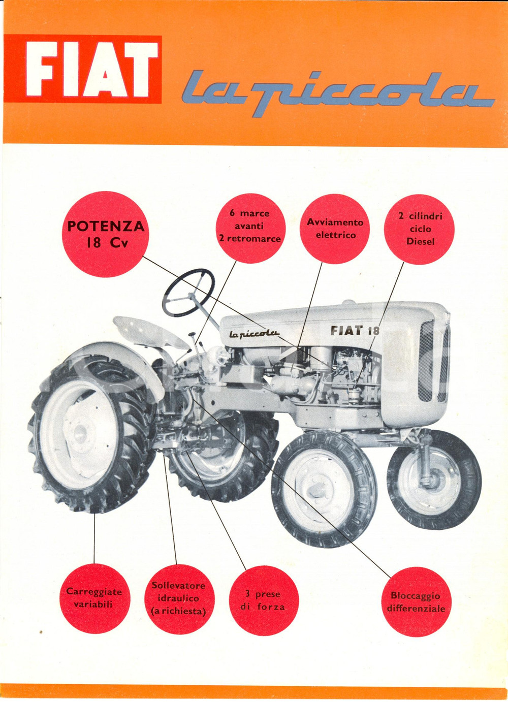 Materiale pubblicitario d’epoca 1955 ca FIAT 18 LA PICCOLA Trattrice agricola a ruote 18 Cv *Pubblicità 4 1