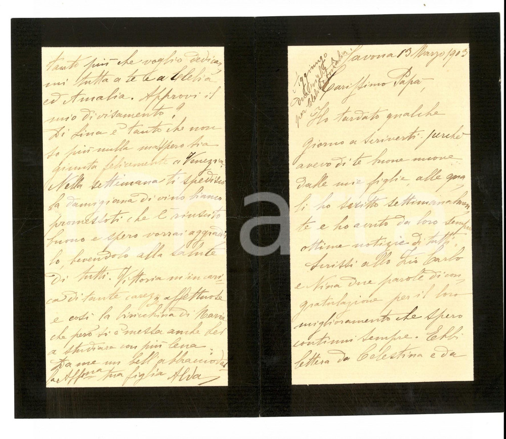 Autografo originale 1903 SAVONA Alda BIANDRA  DI REAGLIE vuole spendere poco per i muratori Lettera 1