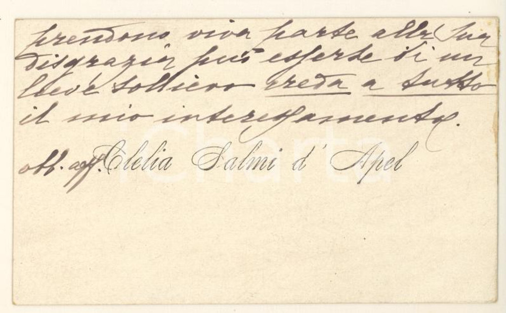 Autografo originale 1890 ca BOLOGNA Clelia SALMI D APEL  Biglietto da visita AUTOGRAFO 1