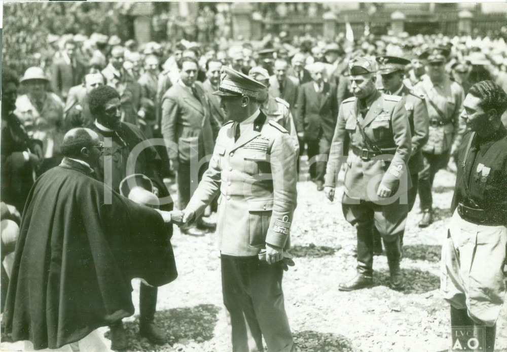 Fotografia d epoca originale 1936 ADDIS ABEBA AOI Rodolfo GRAZIANI inaugura sede etiope BANCO DI ROMA 1