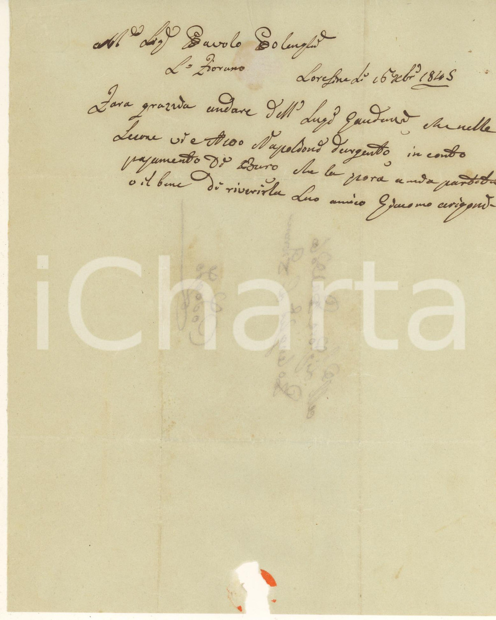 Documento originale, autentico 1845 SORESINA CR Lettera Giacomo ARIGONI per pagamento burro POLENGHI 1
