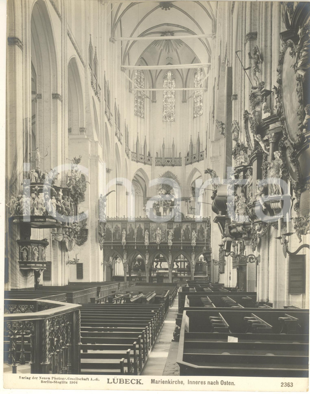 Fotografia d epoca originale 1904 LUBECK GERMANY Marienkirche, Inneres nach Osten Foto n. 2363 1 1