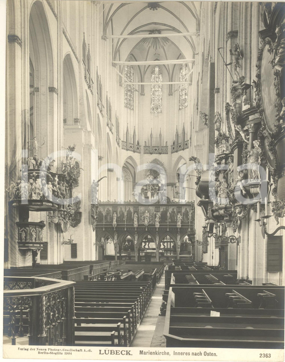 Fotografia d epoca originale 1904 LUBECK GERMANY Marienkirche, Inneres nach Osten Foto n. 2363 2 1