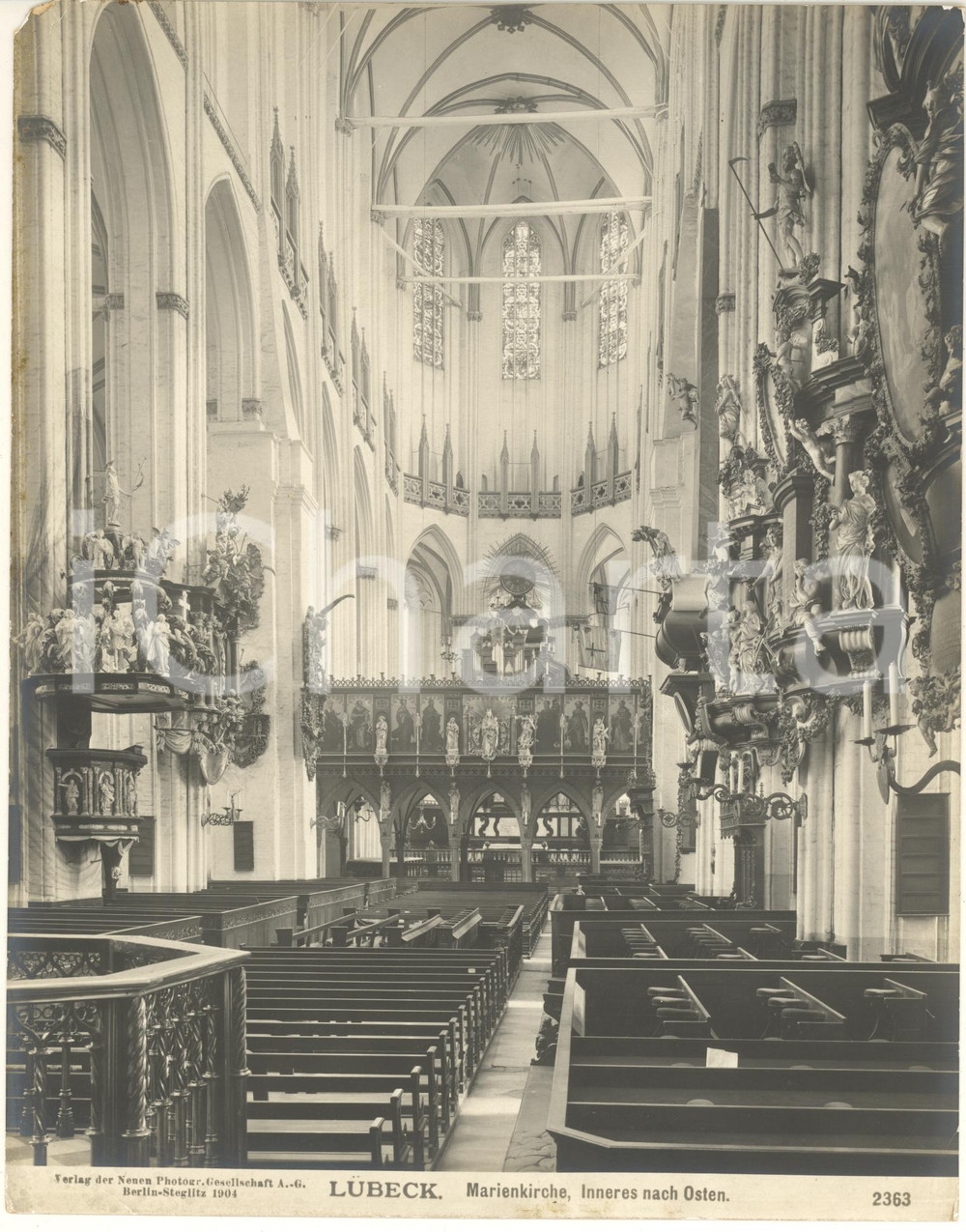 Fotografia d epoca originale 1904 LUBECK GERMANY Marienkirche, Inneres nach Osten Foto n. 2363 3 1