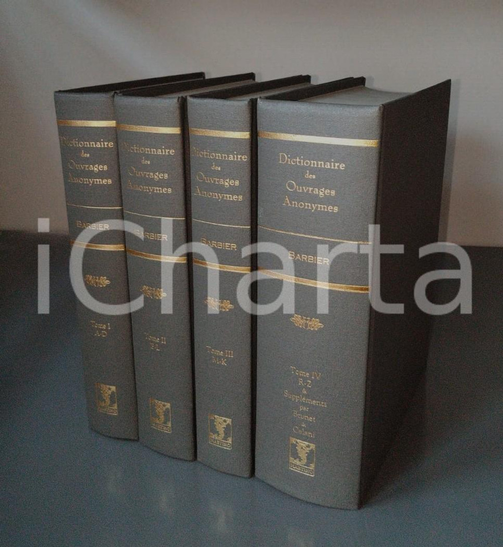 2002 Dictionnaire Ouvrages Anonymes MARTINO PUBLISHING Copia anastatica 4 Voll. Quattro volumi in brossura editoriale con copertina rigida.Copia anastatica dell'edizione del 1872 pubblicata da Paul Daffis, Paris.EDITORE: Martino PublishingATTENZIONE: le condizioni dei volumi sono ottime, tuttavia, sono presenti macchie diffuse al bordo superiore.  PAGINE: 1130 + 1359 + 1166 + 1410 FAIR/discreto Macchie al bordo superiore delle pagine (vedi foto) FORMATO: 18x23 cm originale e autentica 1