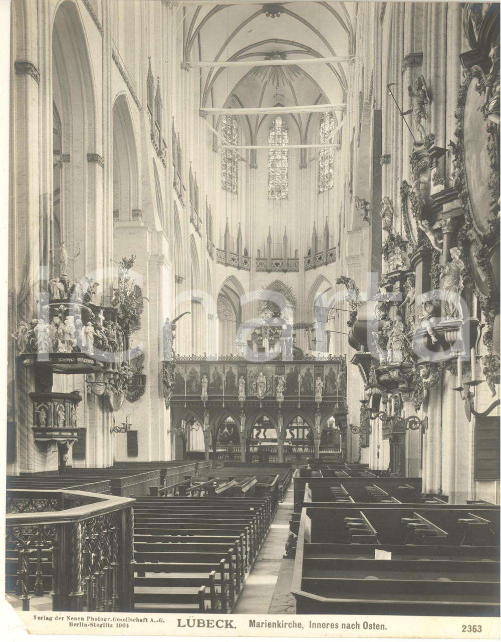 Fotografia d epoca originale 1904 LUBECK GERMANY Marienkirche, Inneres nach Osten  Foto n. 2363 1
