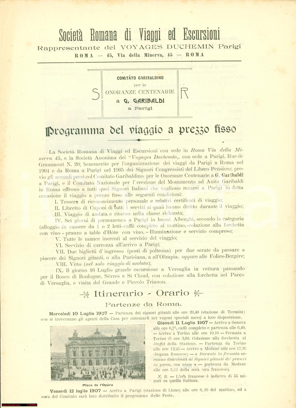 Materiale pubblicitario d’epoca 1907 ROMA Società Romana Viaggi  Viaggio centenario GARIBALDI Pieghevole 2 1